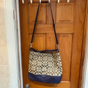 Coach monogram and navy leather large purse